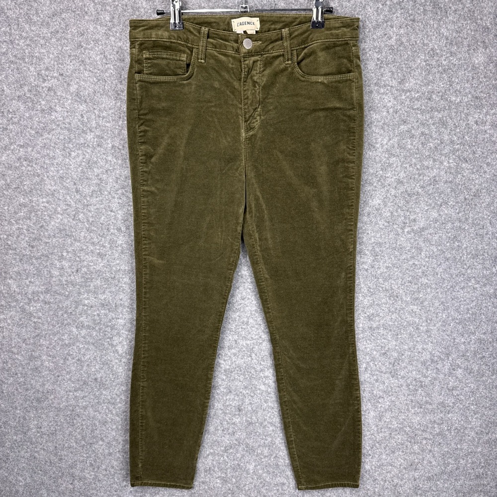 LAGENCE Olive Green Velvet Skinny Pants Womens 29 High Rise Made in USA